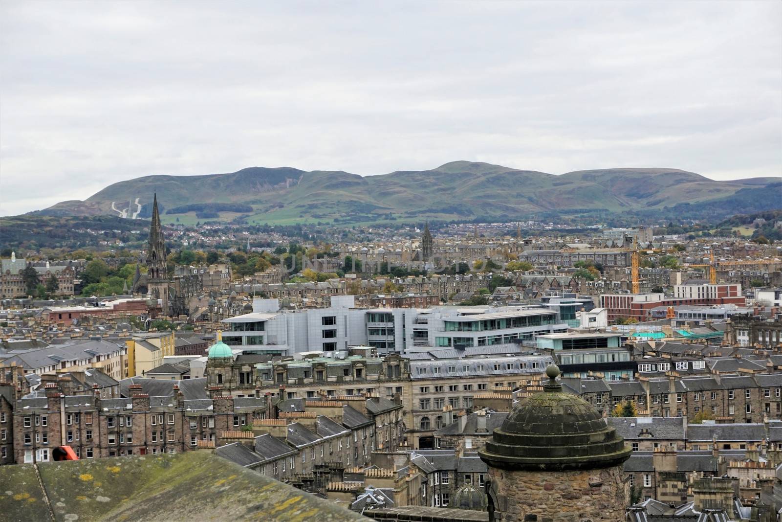 View over Edinburgh to the hills from the castle