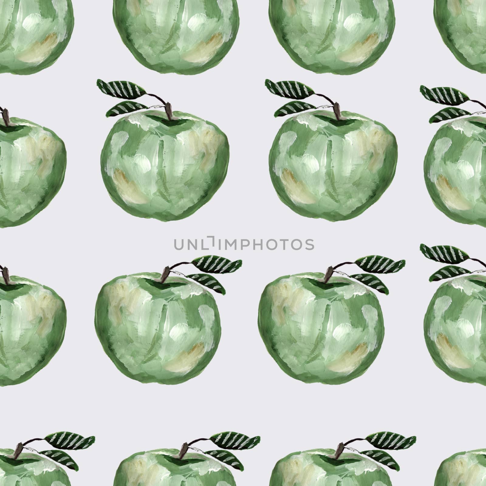 Geometric hand drawn seamless pattern with green apples. by Nata_Prando