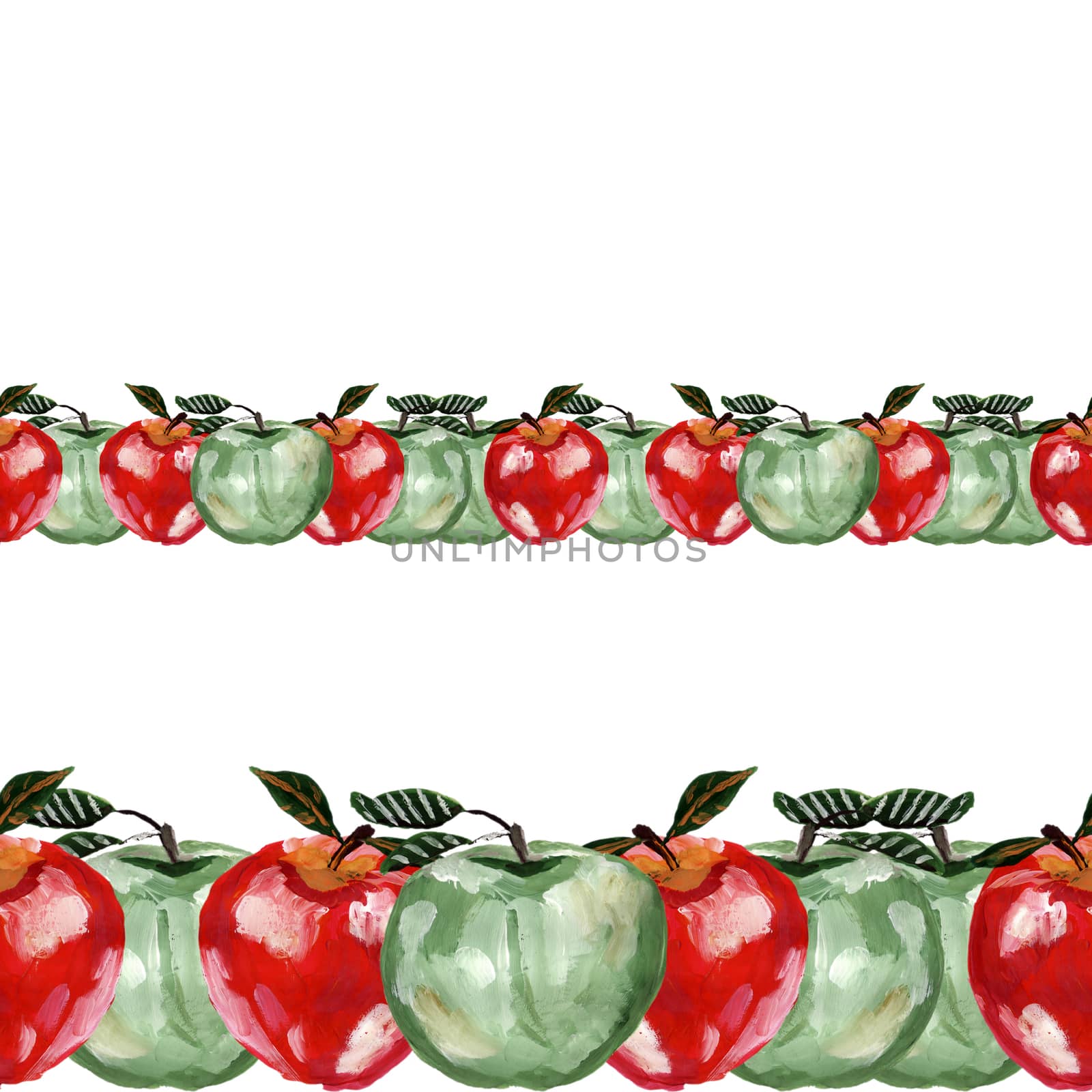 Endless border design with hand drawn apples on white background. by Nata_Prando