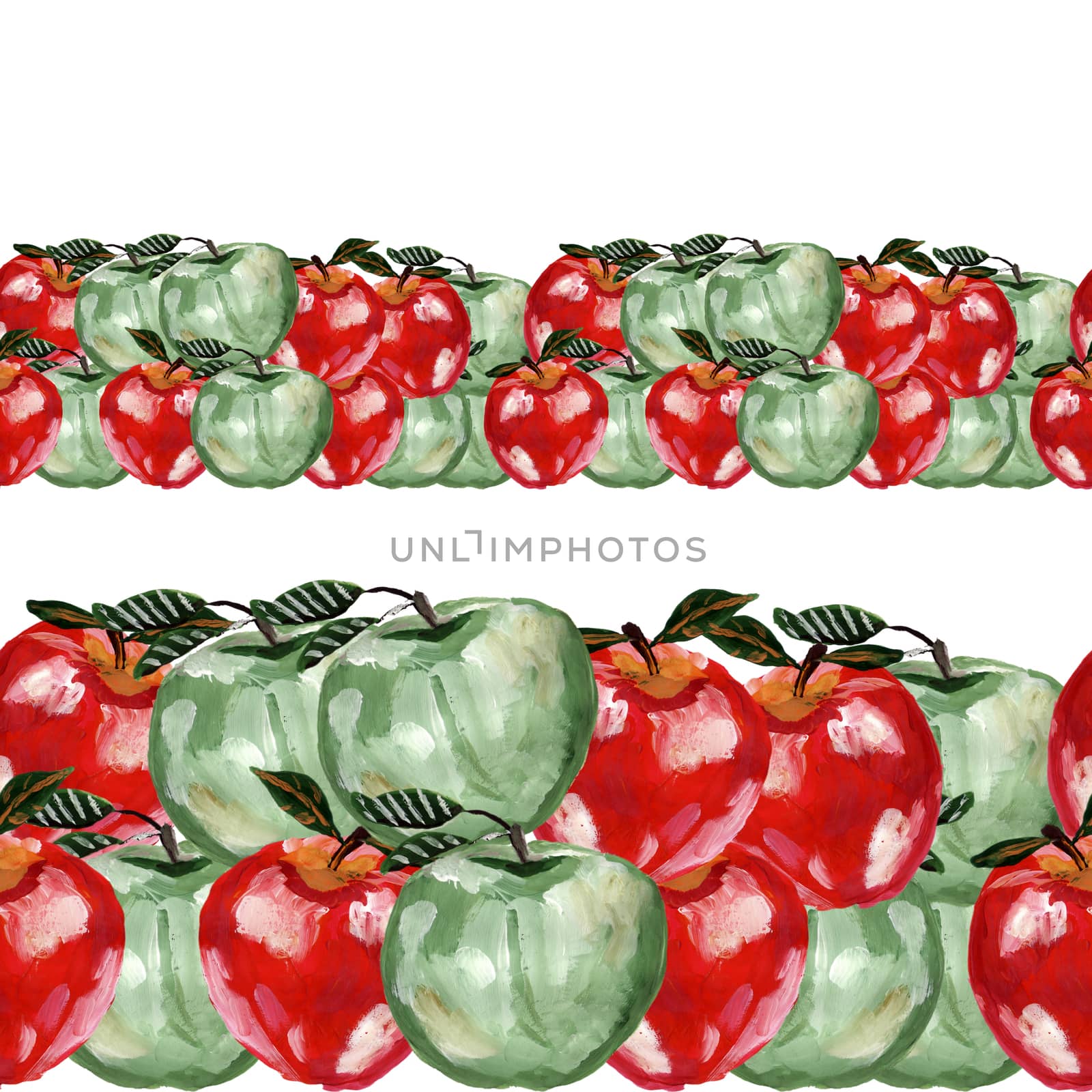 Seamless border design with hand drawn apples on white background. by Nata_Prando
