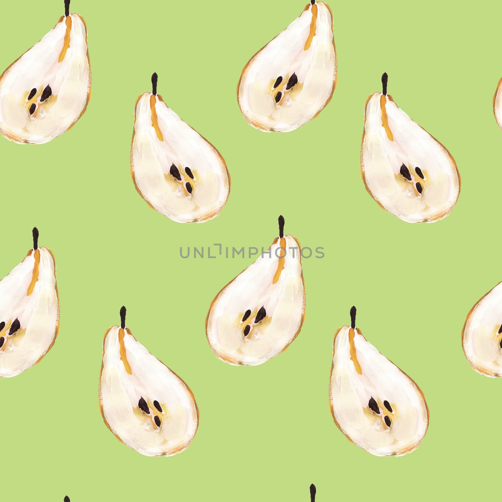 Slices of pears seamless pattern. Yellow pear hand drawn style repeat illustration for print, textile, fabric, textile, wallpaper, posters.