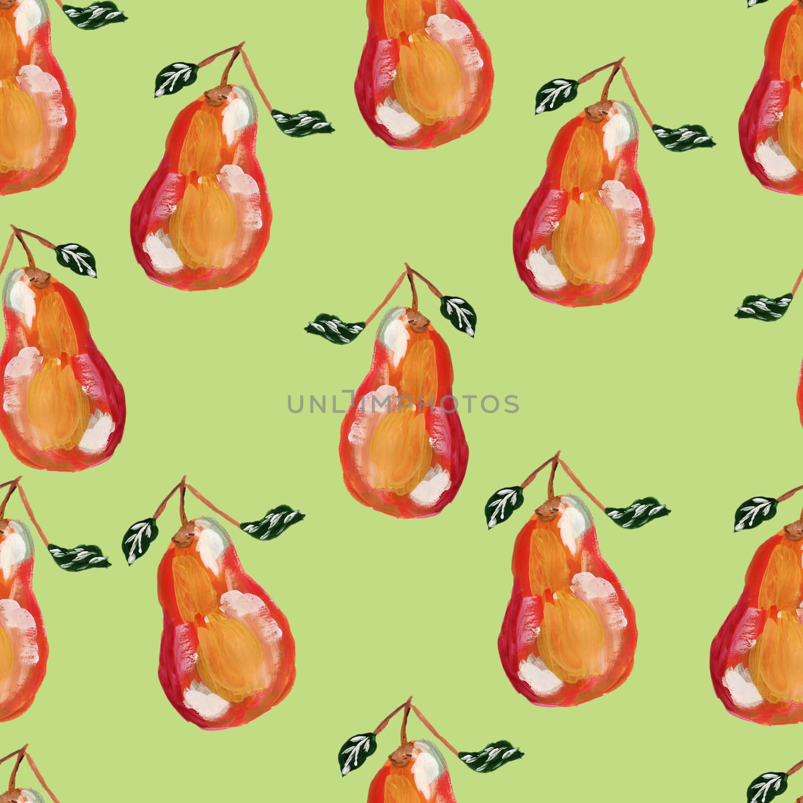 Pears with leaves seamless pattern. Yellow pear hand drawn style repeat illustration for print, textile, fabric, textile, wallpaper, posters.