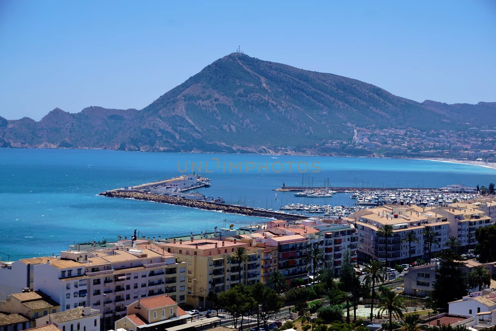 View over the port of Altea, Spain to a mountain