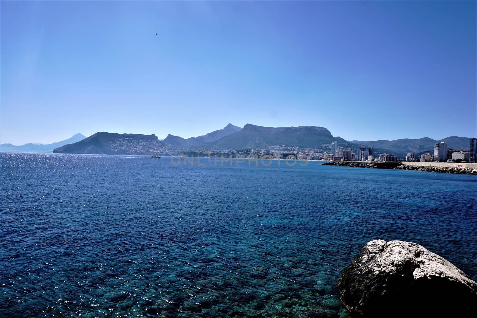 Mediterranean sea and Calpe from foot of Ifac mountain by pisces2386