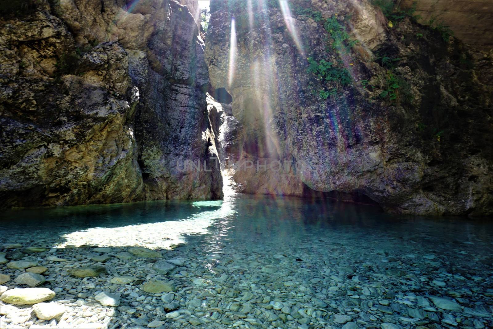 Sunlight over tropical Sava in Kranjska Gora, Slovenia