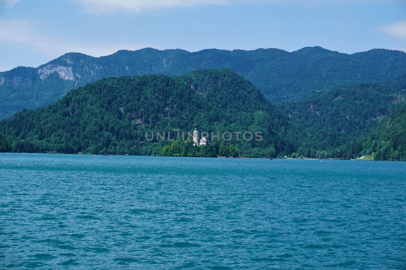 Lake Bled, Bled Island, mountains and hills by pisces2386