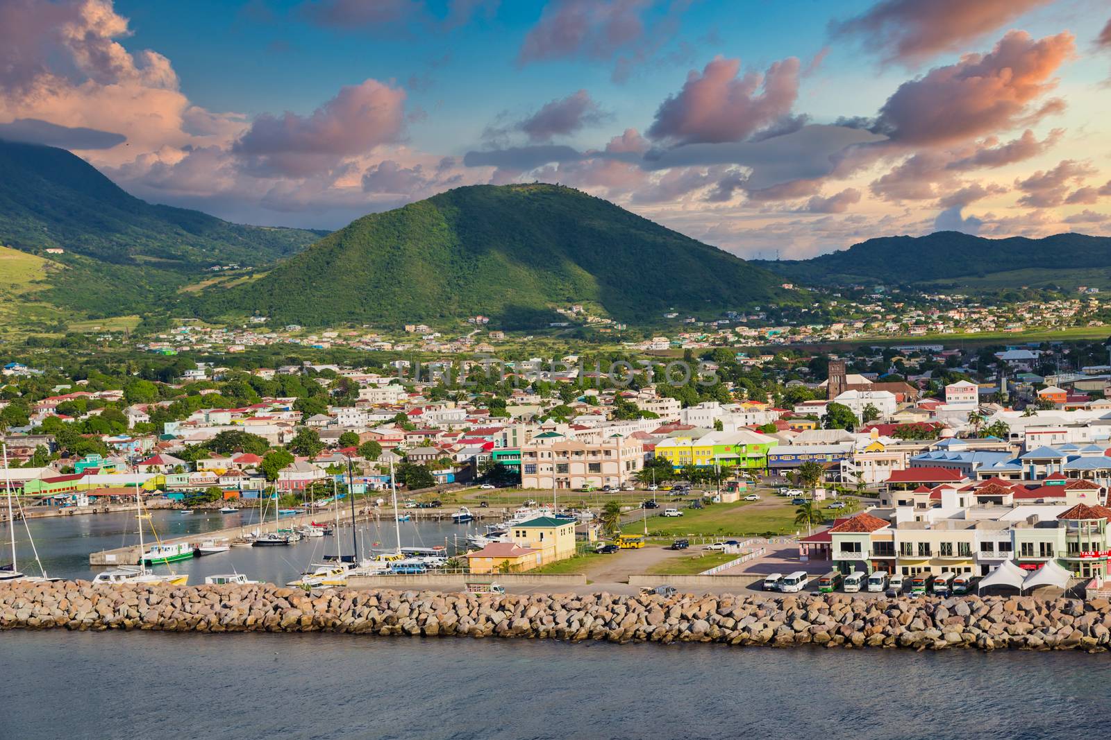 Colorful St Kitts twon in the Caribbean