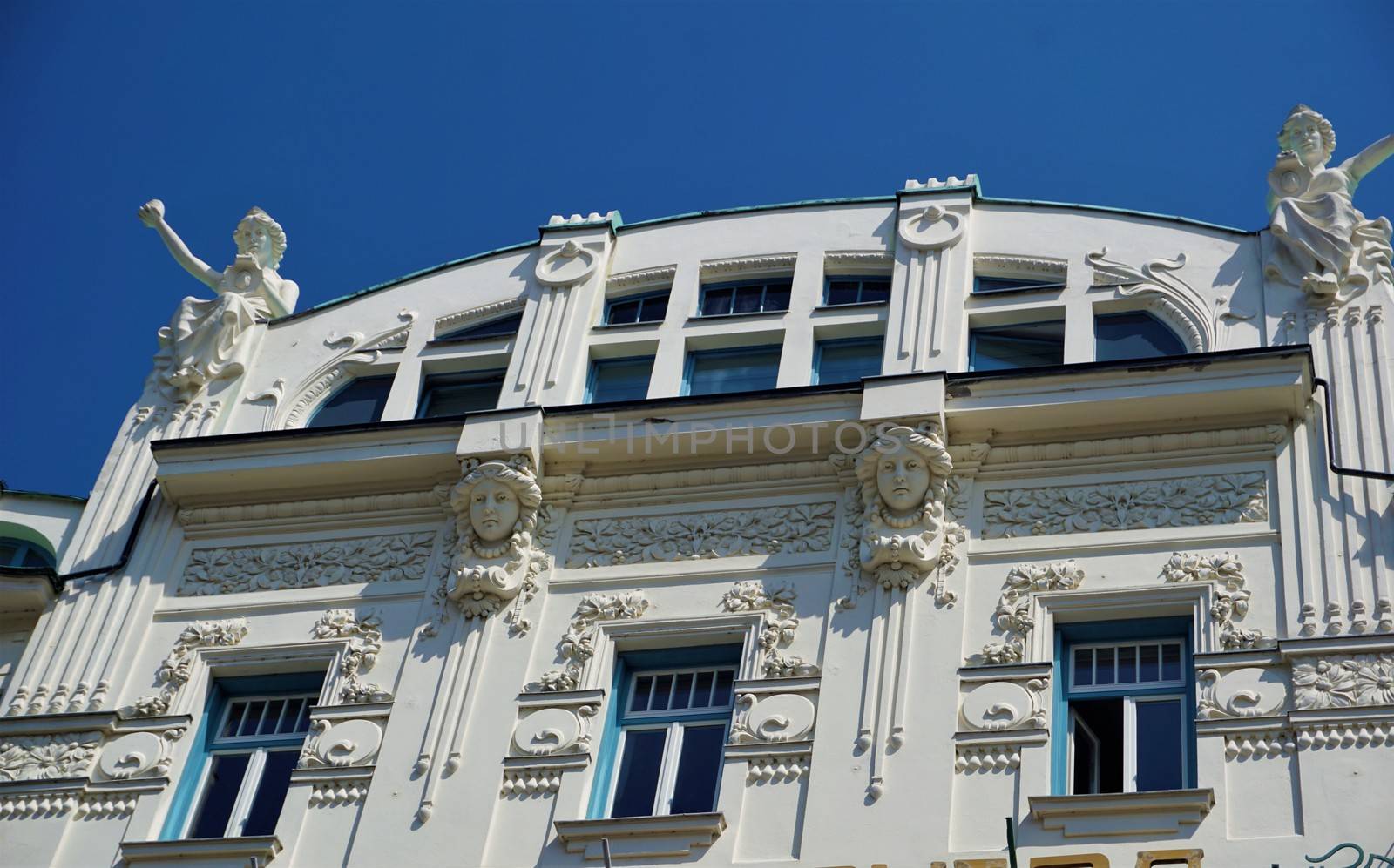 Art Nouveau facade with sculptures in Ljubljana, Slovenia