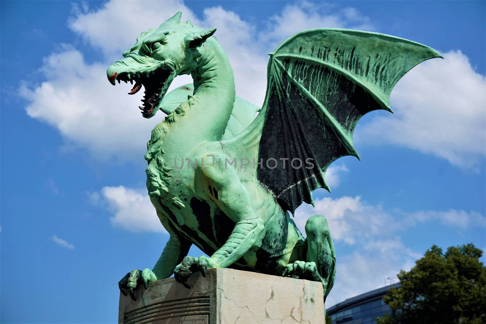 Famous dragon from Ljubljana dragon bridge, Slovenia