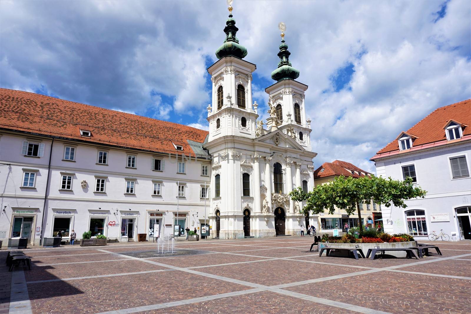 Church Mariahilf and square in center of Graz, Austria