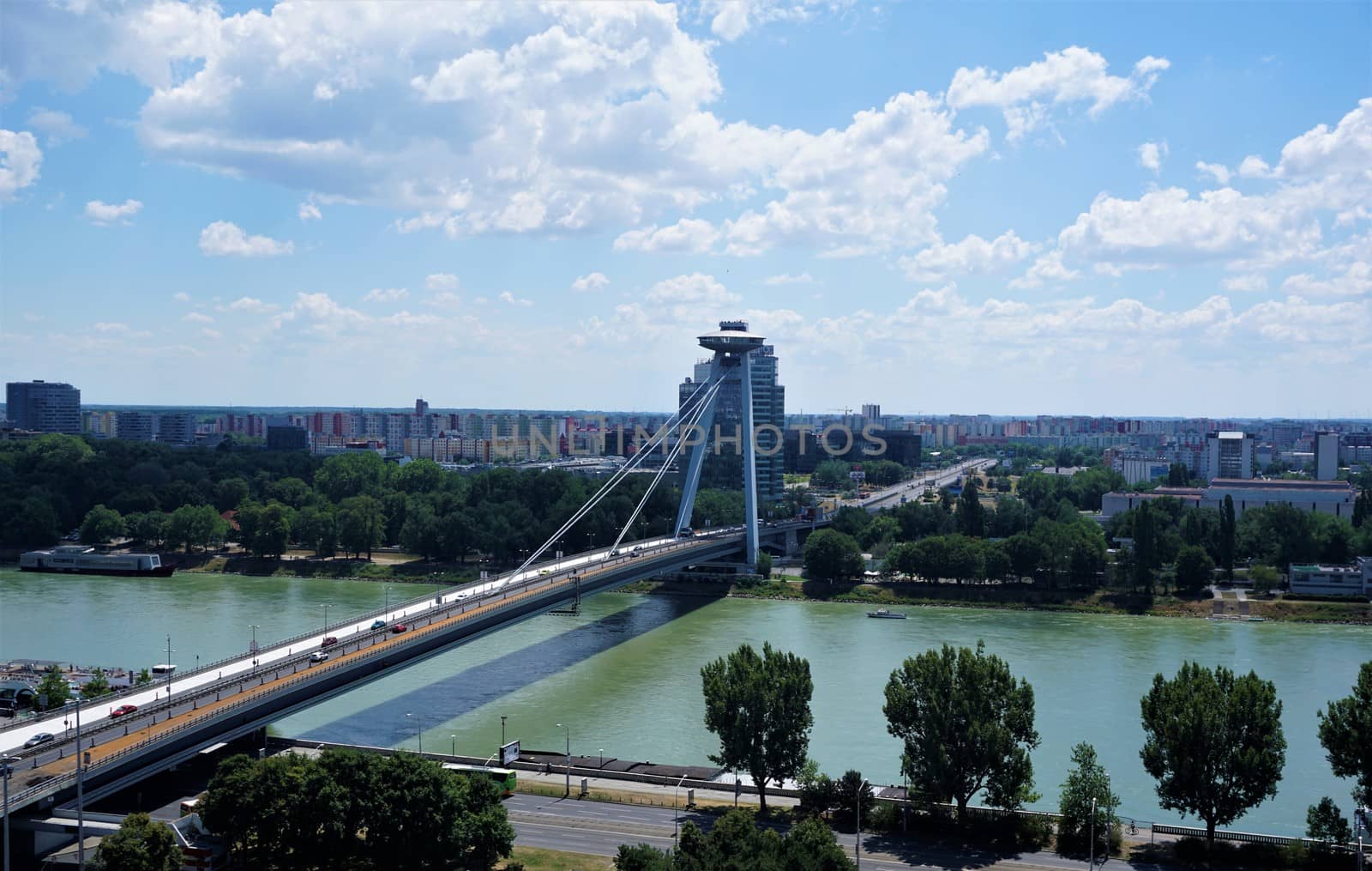 Slovakia - Panoramic view over Bratislava, Danube and ufo bridge