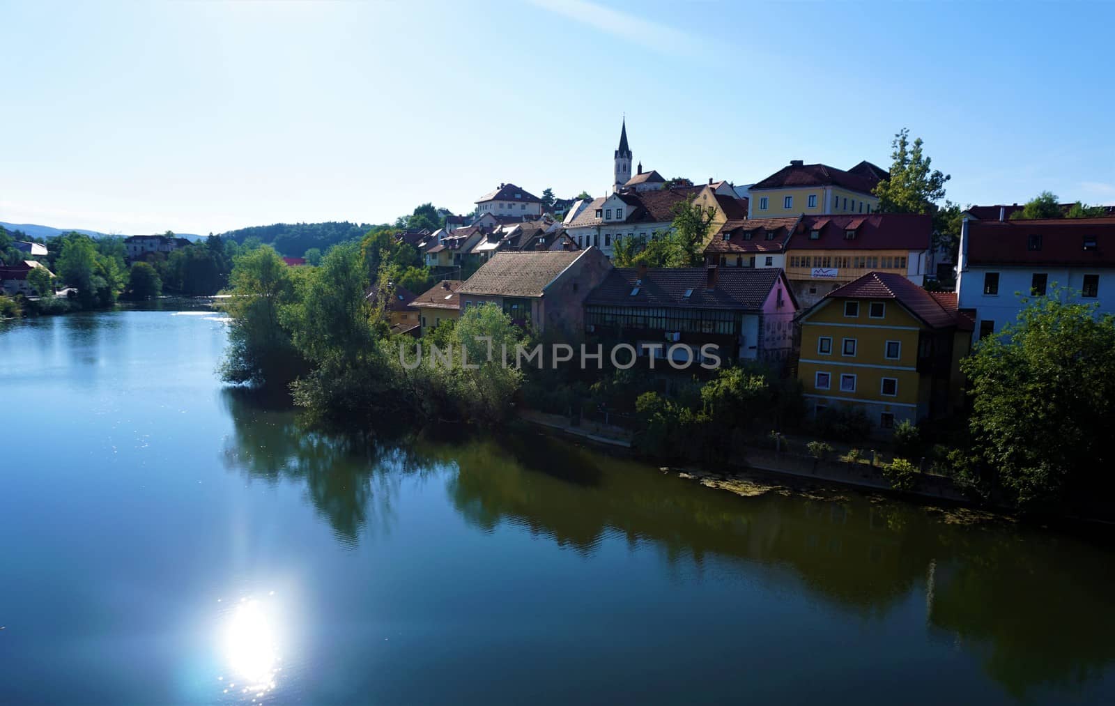 Krka river and the city of Novo Mesto, Slovenia