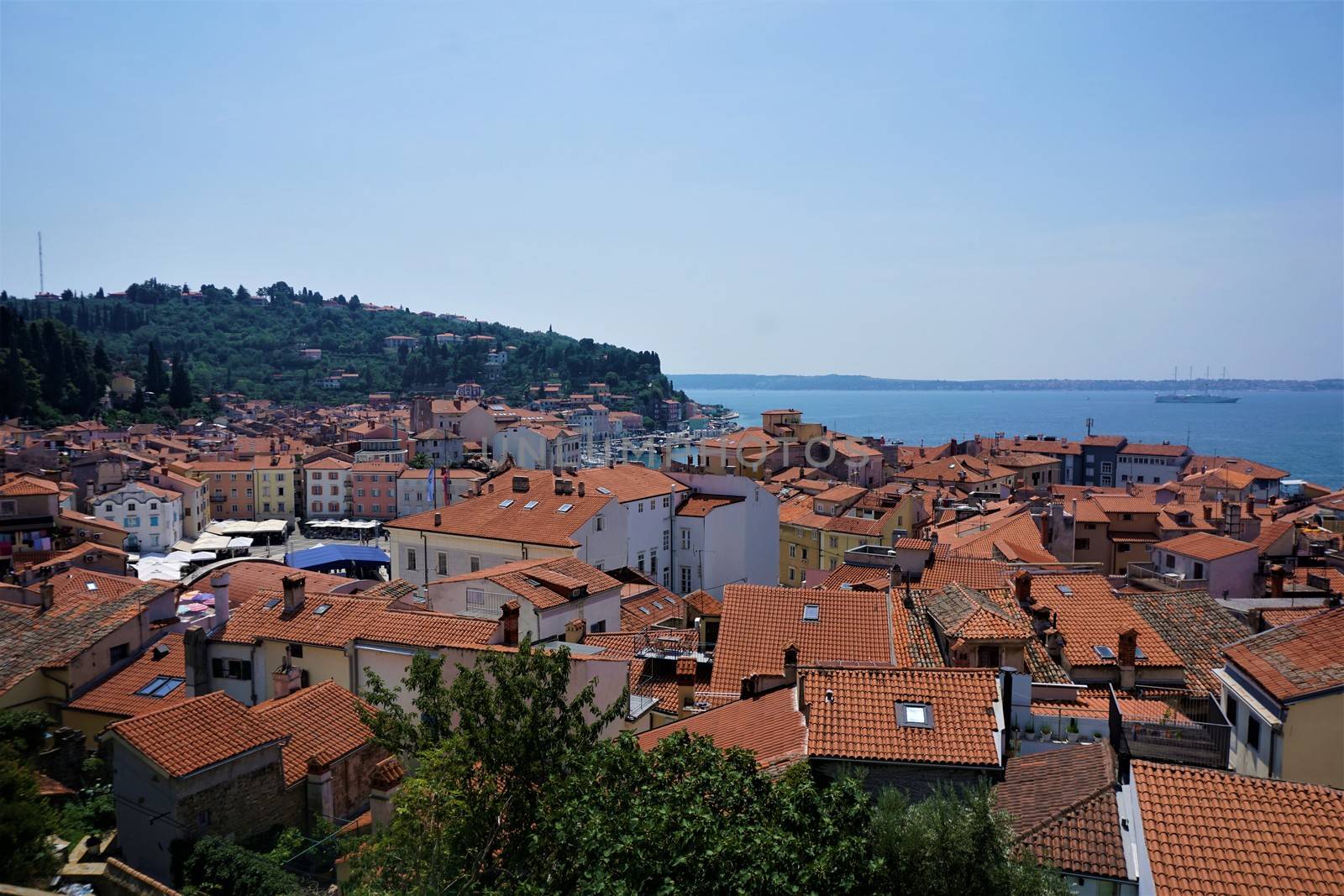 Panoramic view over city and hills of Piran by pisces2386