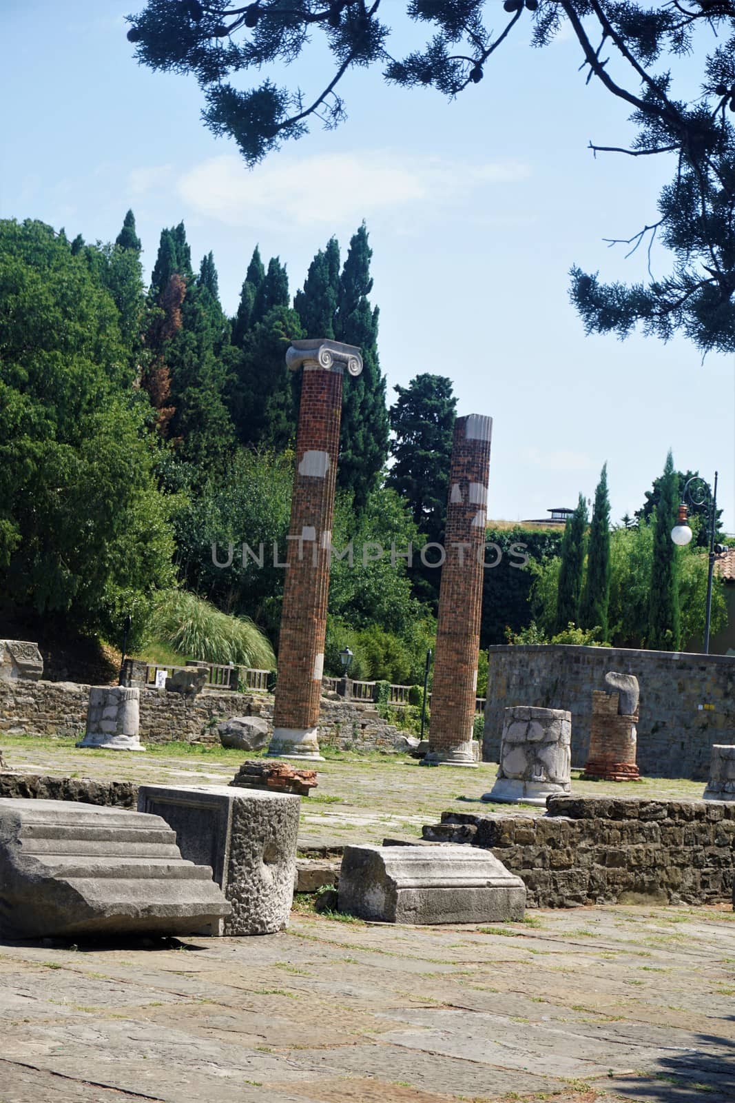 Roman stone piles on San Giusto hill Triest, Italy