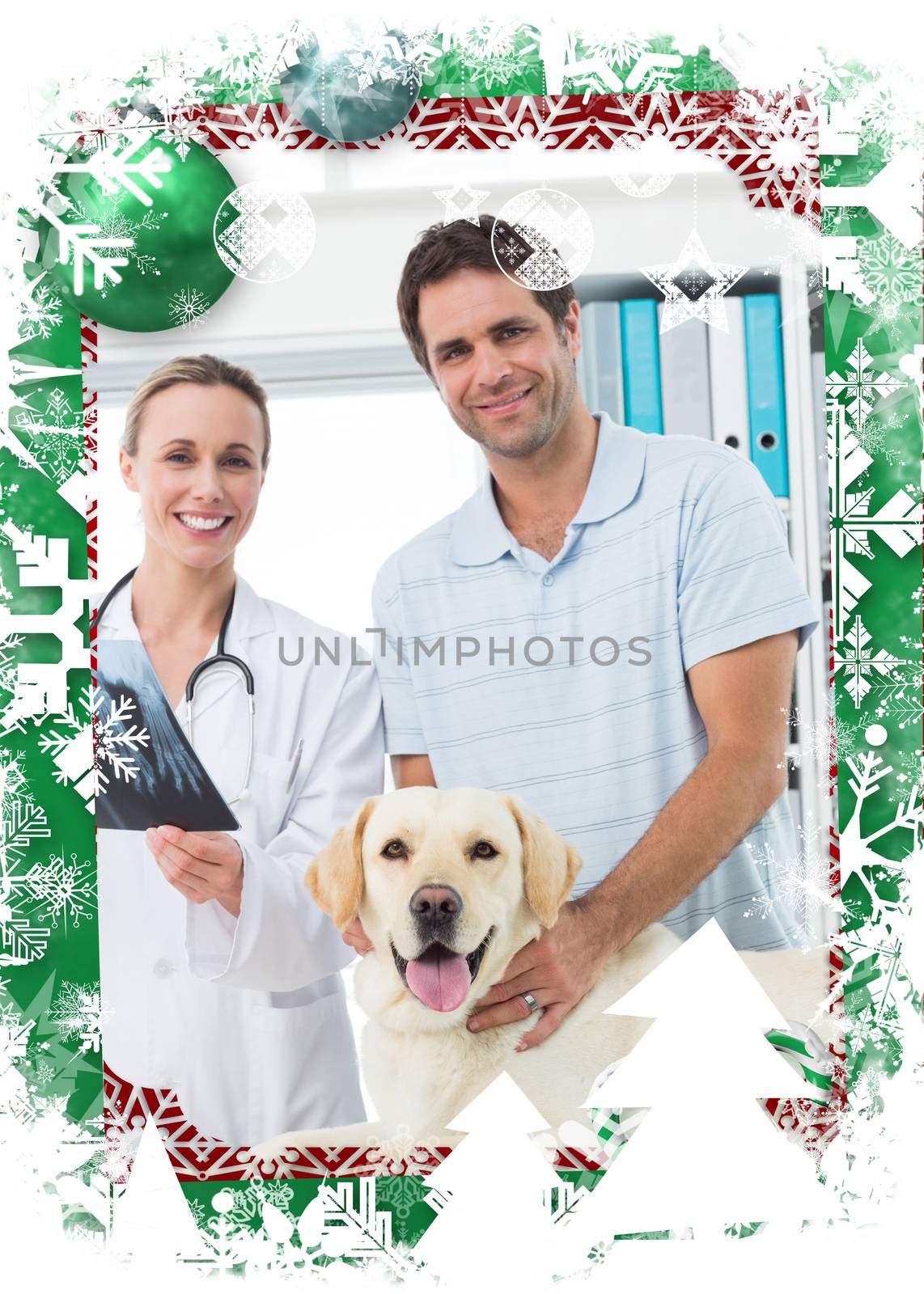 Composite image of pet owner and vet with xray of dog by Wavebreakmedia