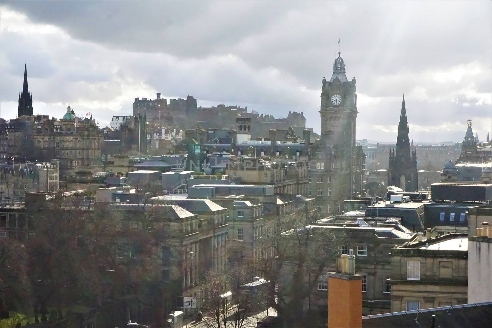 View over the old town of Edinburgh, Scotland in the sunshine