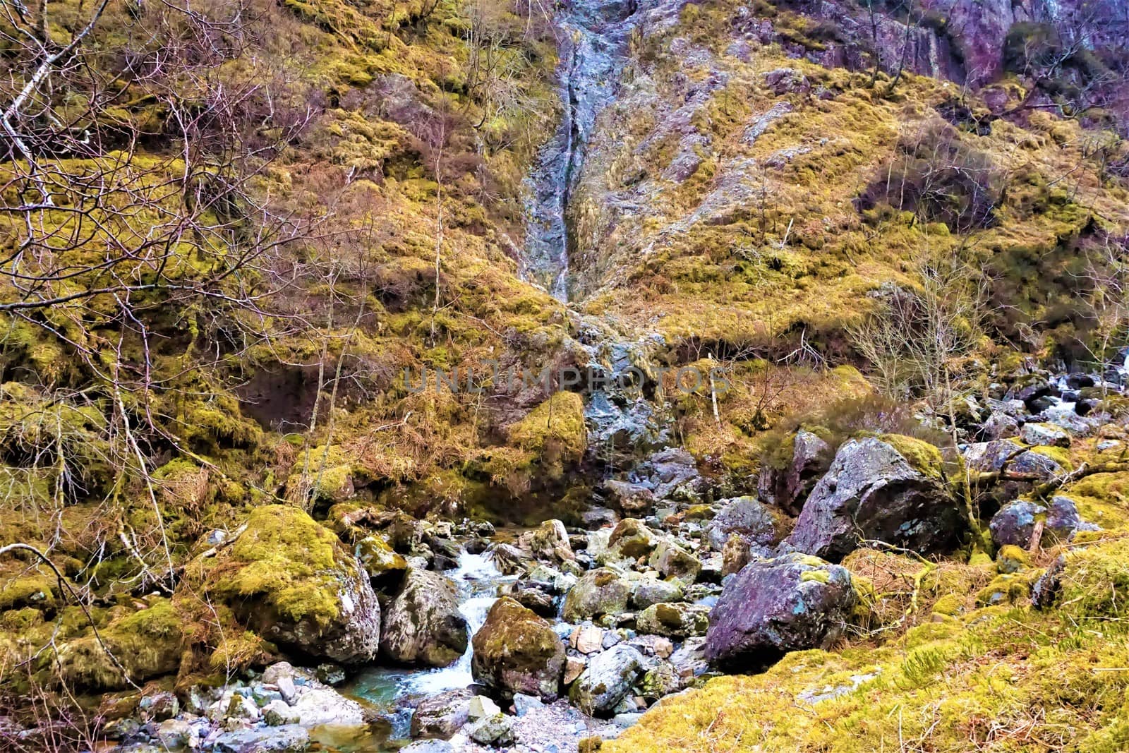 Highland waterfall shot on Three Sisters mountains, Scotland