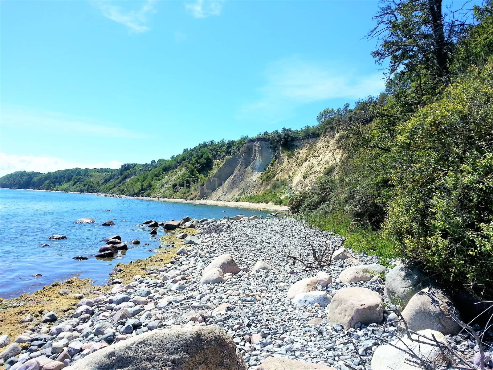 Landscape of Ruegen with cliffs and stony beach