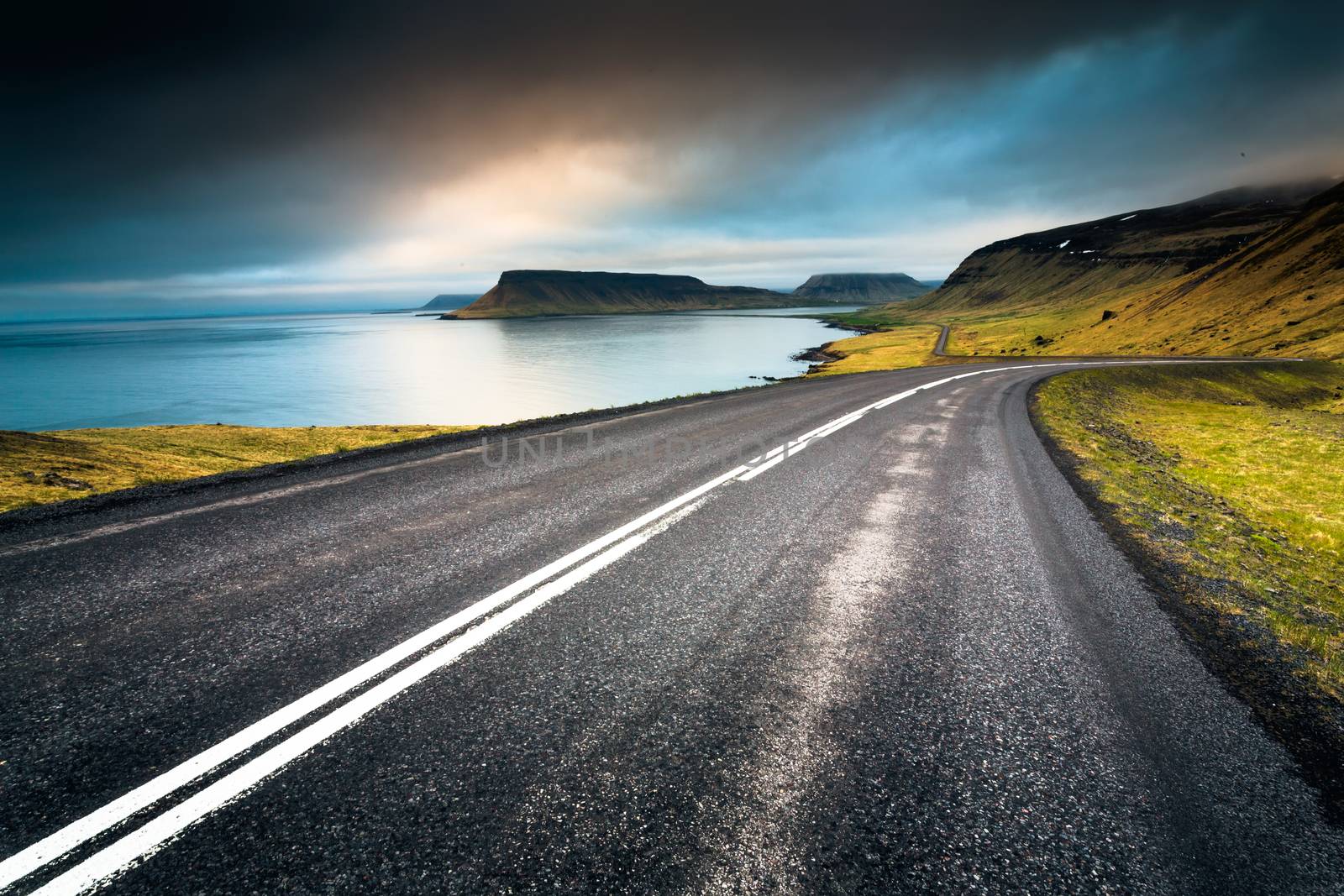 Beautiful road in the incredible landscapes of Iceland