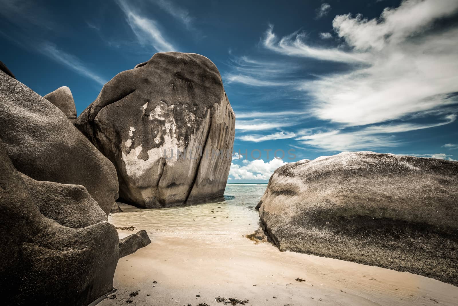 Beautiful beach Anse Source D'argent in Praslin, Seychelles