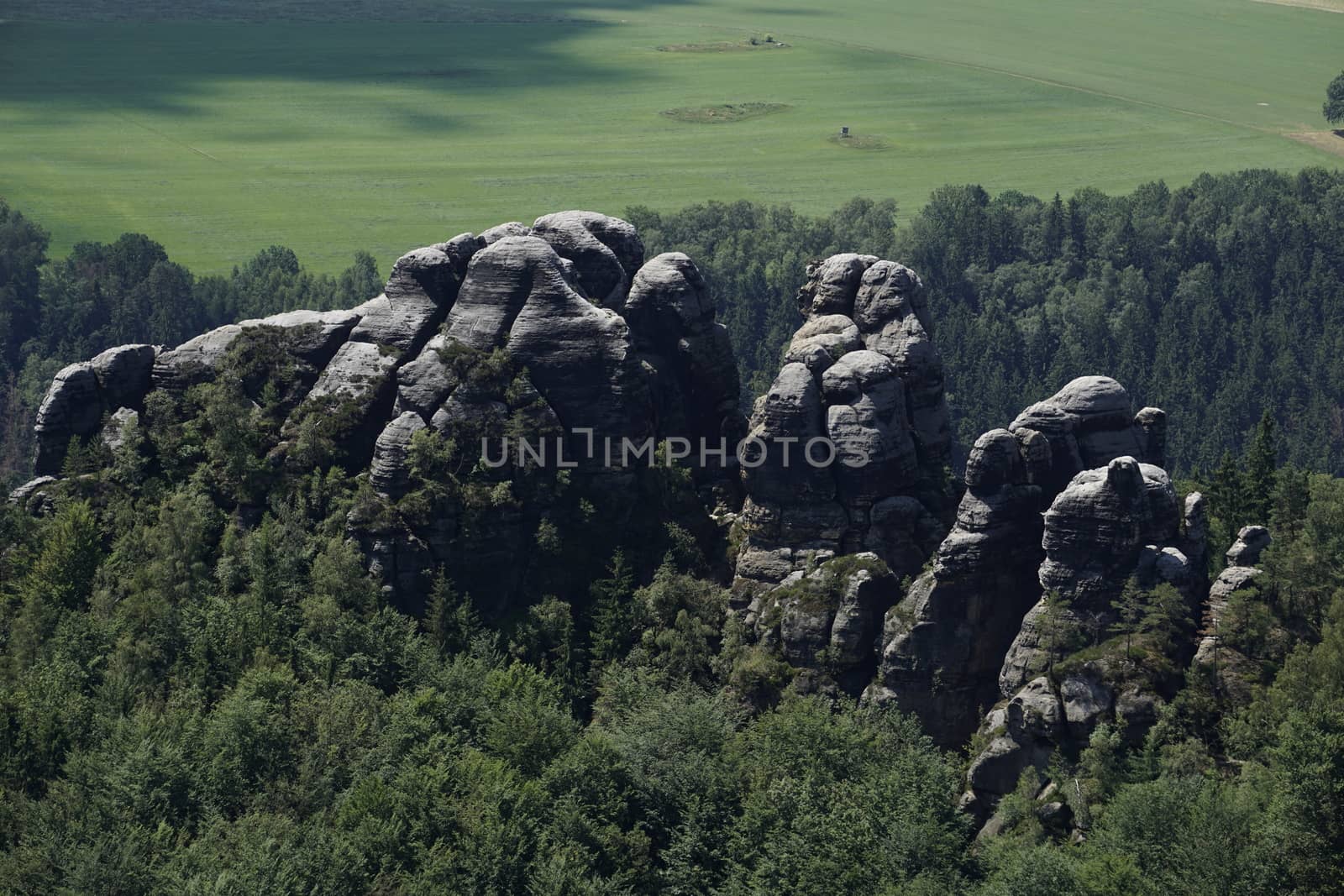 Interesting grey and white sandstone rock formation in the Schrammsteine region of Saxon Switzerland, Germany