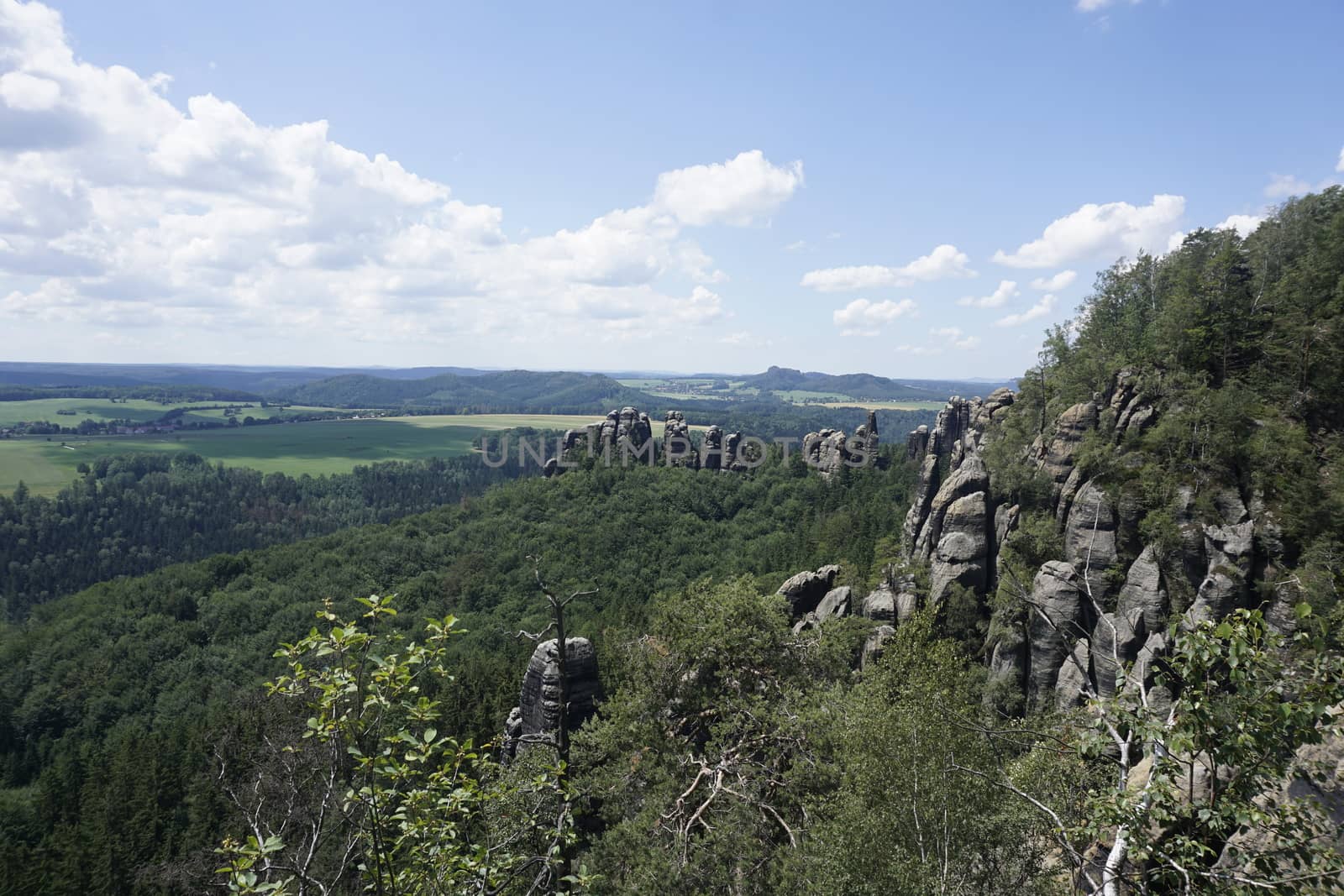 Idyllic view spotted from the Schrammsteine ridge in Saxon Switzerland, Germany