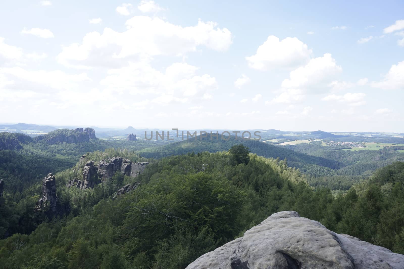 View from the Carolafelsen over the Hohe Liebe hill in Saxon Switzerland, Germany