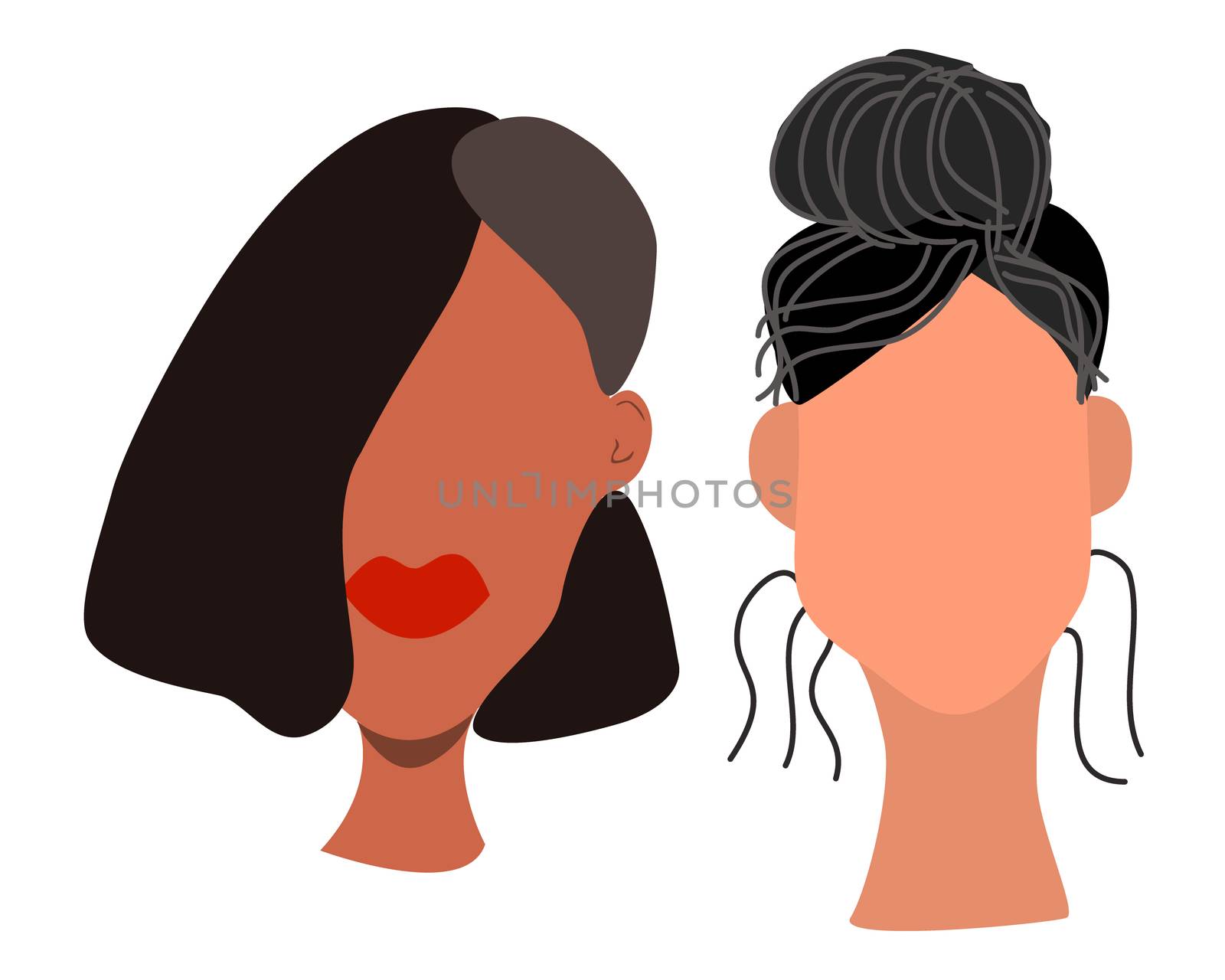 Female cartoon characters collection. Women avatars portraits set. Vector illustration isolated on white background.