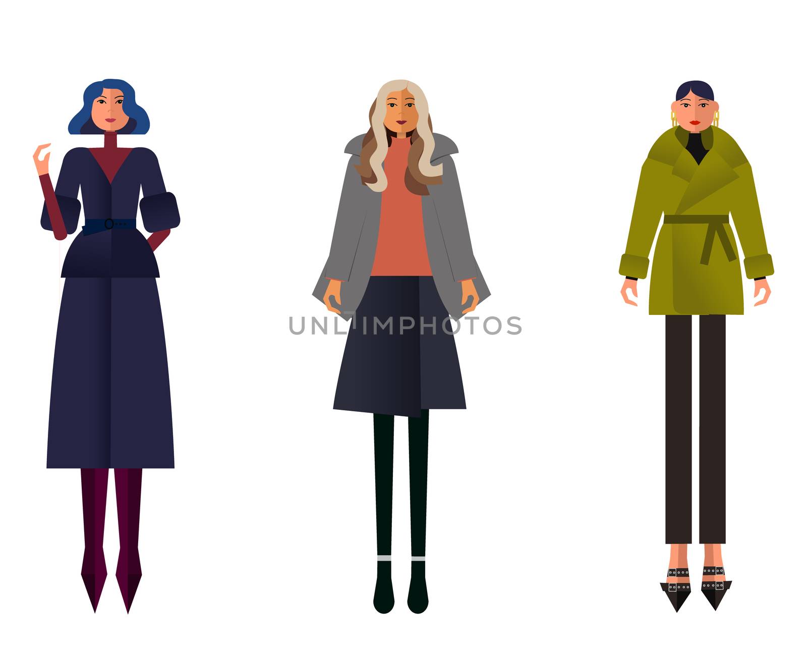 Group of females street style characters collection wearing autumn coats different length. by Nata_Prando