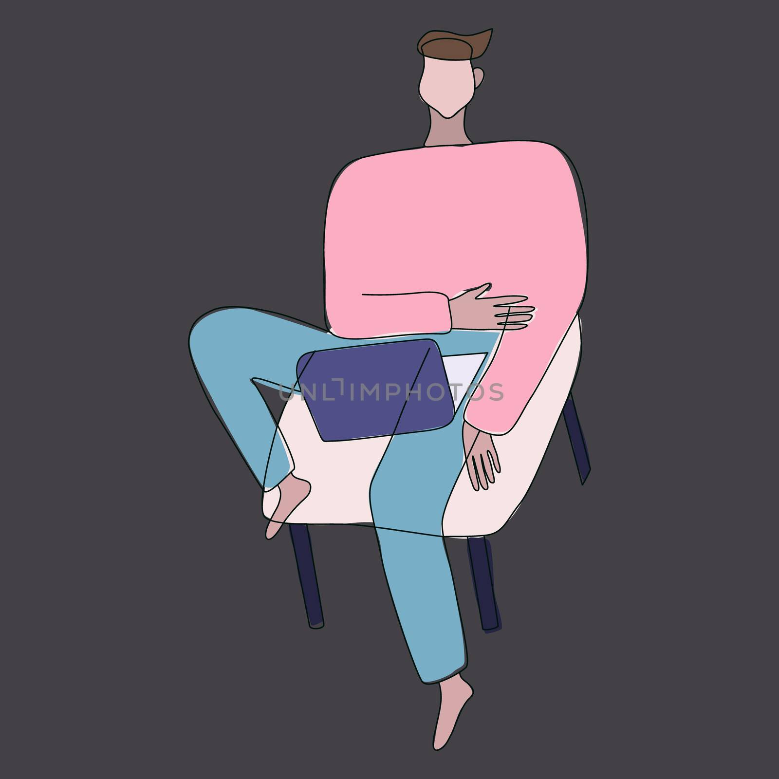 Young woman character with folded leg on chair. Avatar girl portrait with laptop. by Nata_Prando