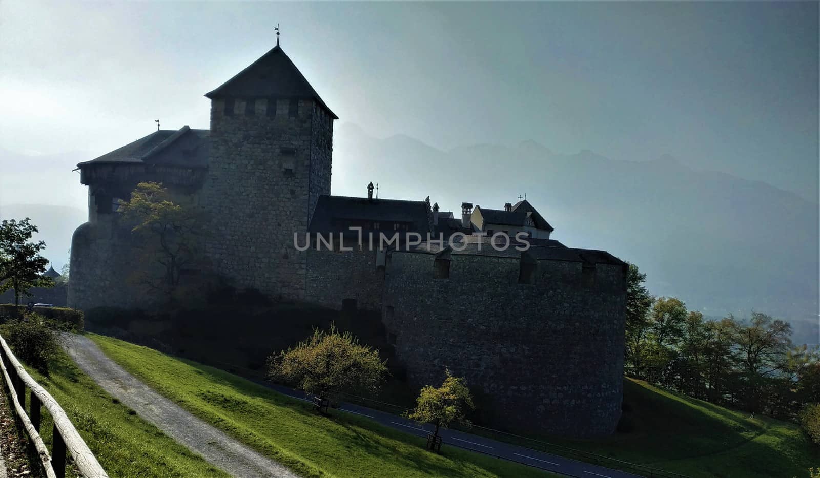 Idyllic view on Vaduz castle on a foggy morning