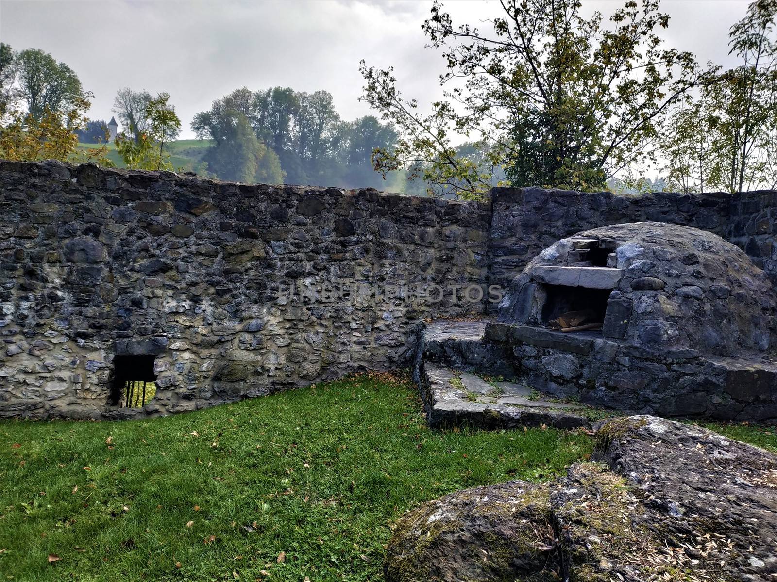 Old oven, window and part of the wall of lower castle in Schellenberg, Liechtenstein