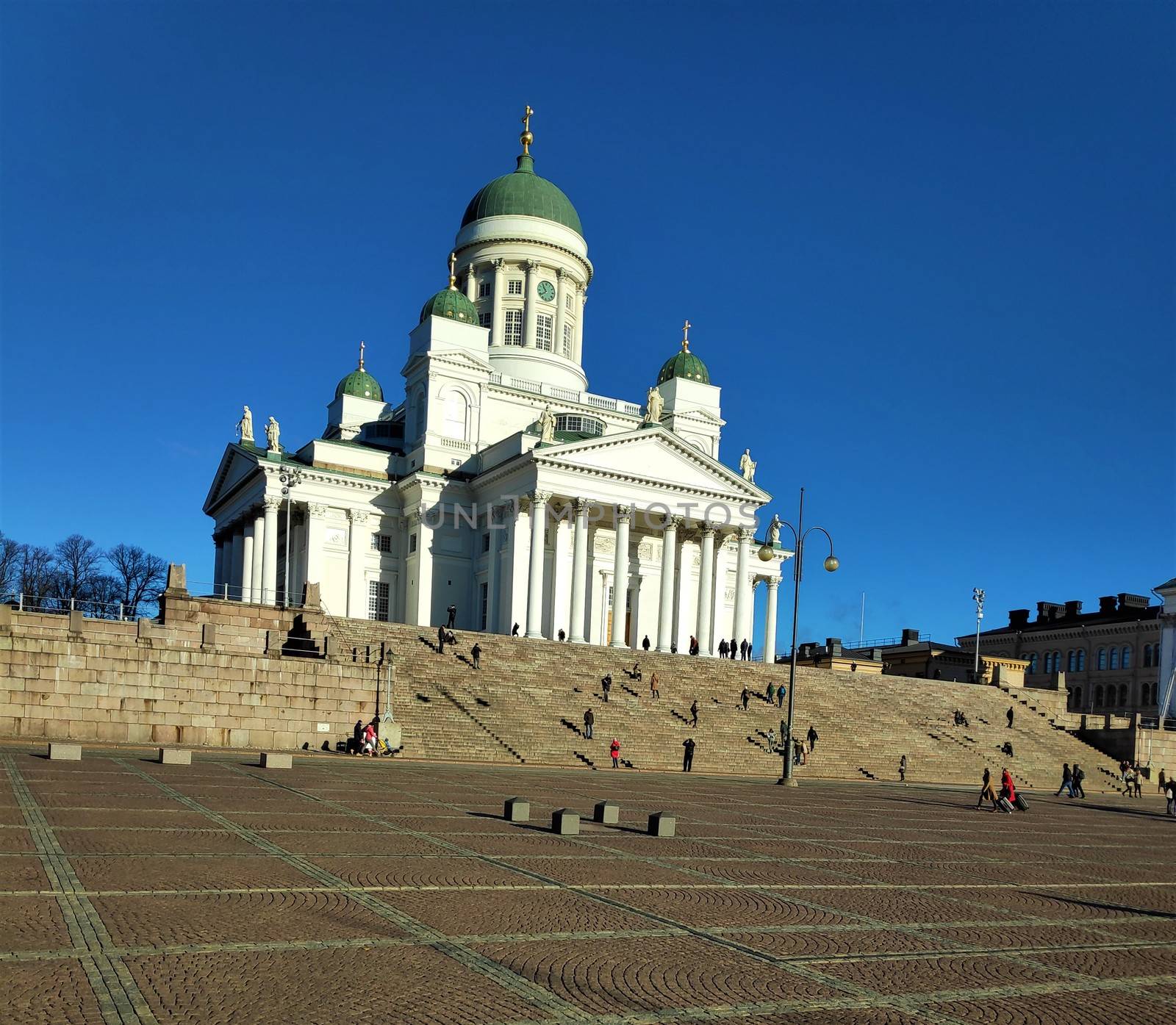 The cathedral of Helsinki with senate square in the sun