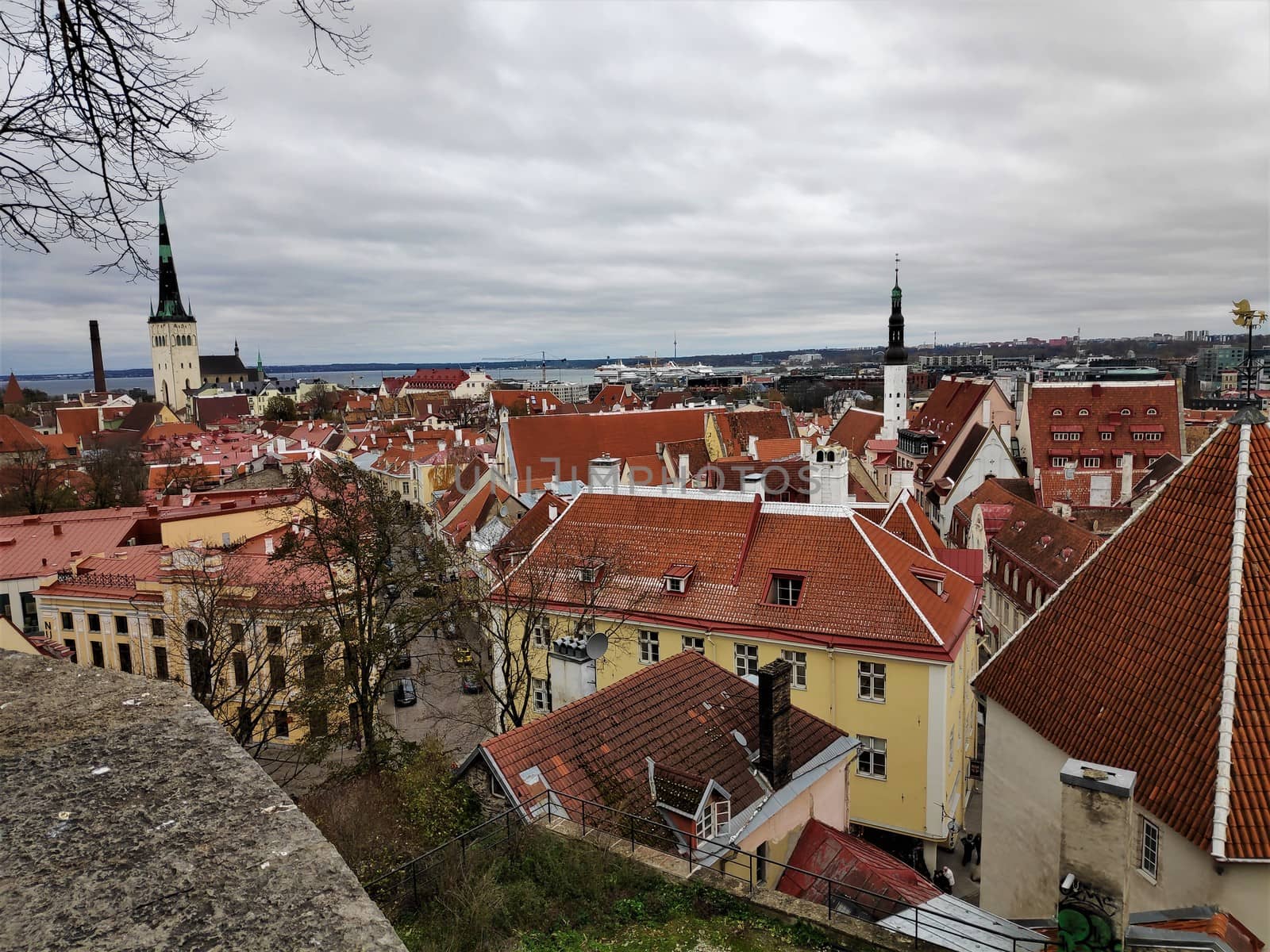 View from the Kohtuotsa platform over the old town of Tallinn to the Baltic Sea