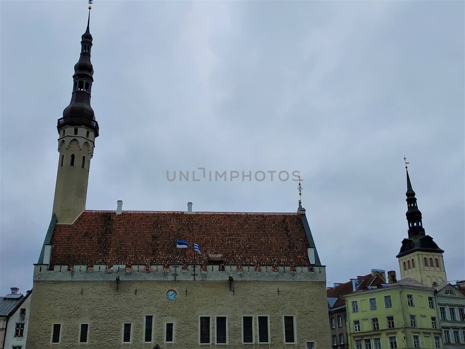 Panorama of Tallin Town Hall and the St Nicholas' church