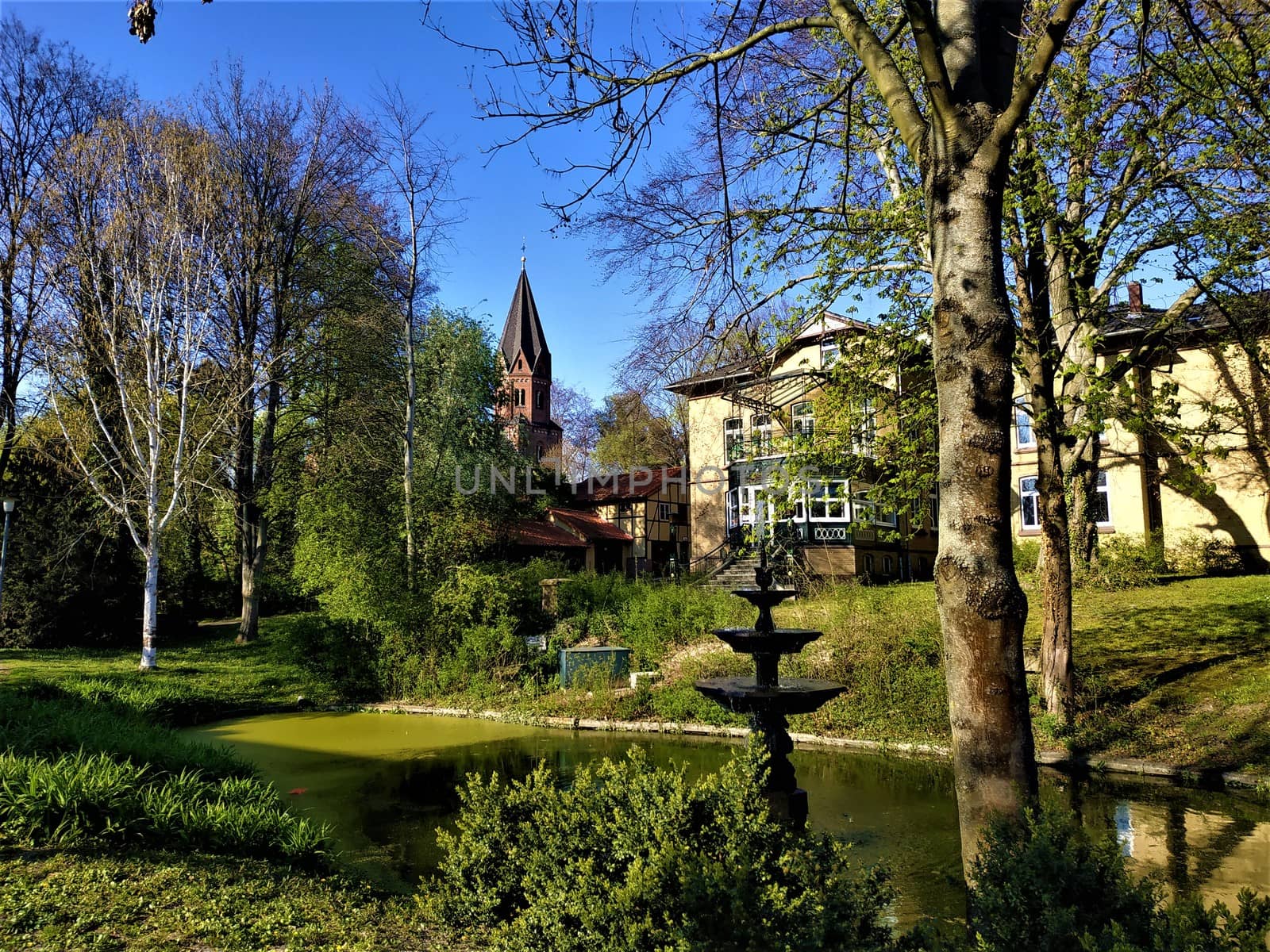 View from central park to the beautiful city of Einbeck, Germany