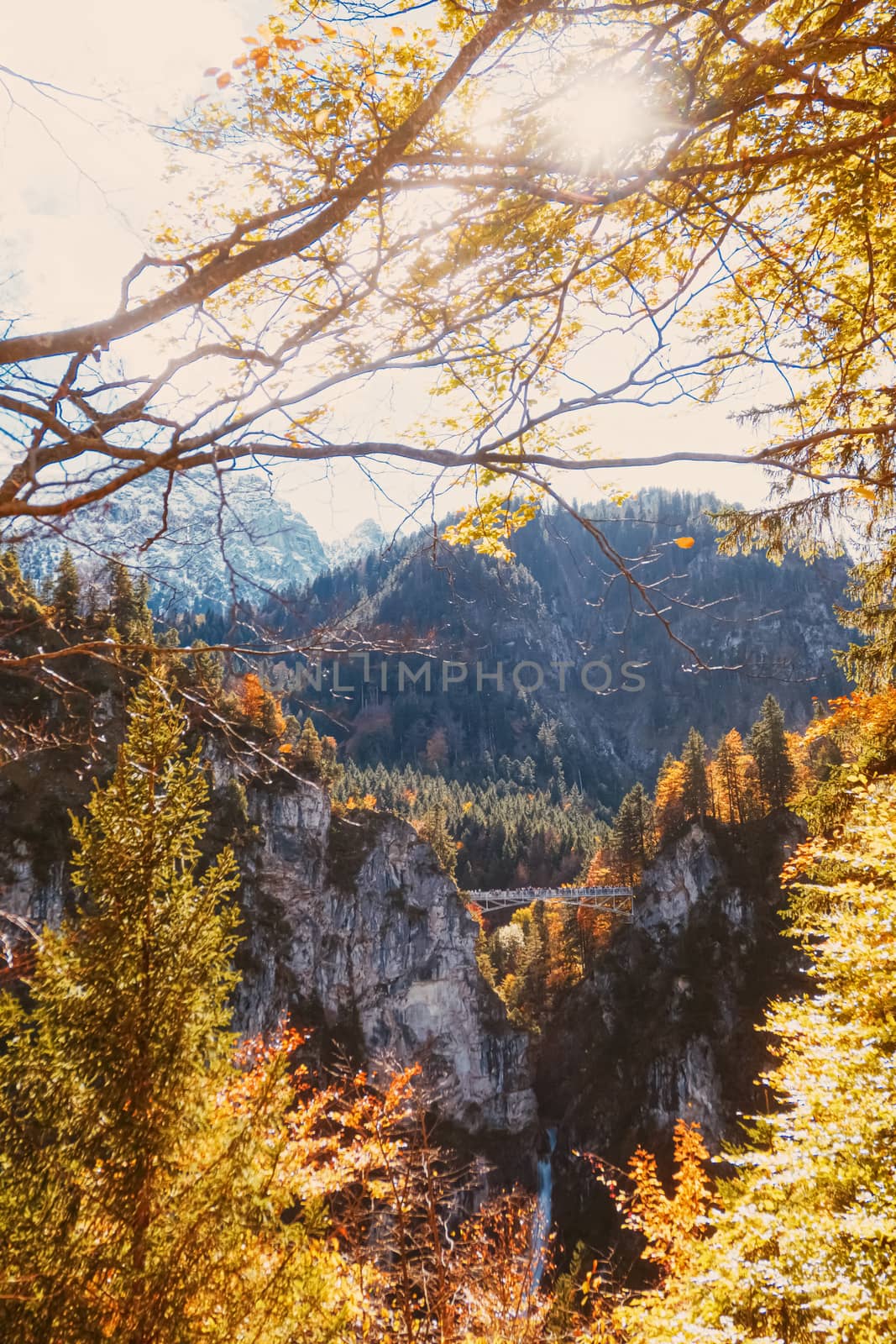 Beautiful nature of European Alps, landscape view of alpine mountains, lake and village in autumn season, travel and destination by Anneleven