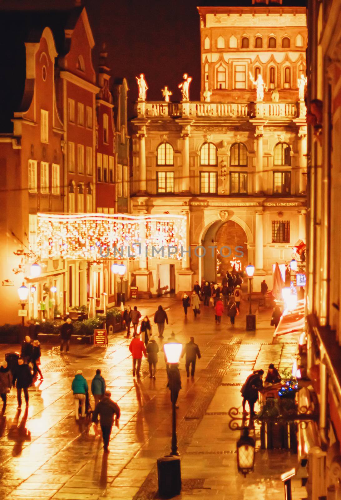 Street in the Old Town in Gdansk, Poland at night by Anneleven