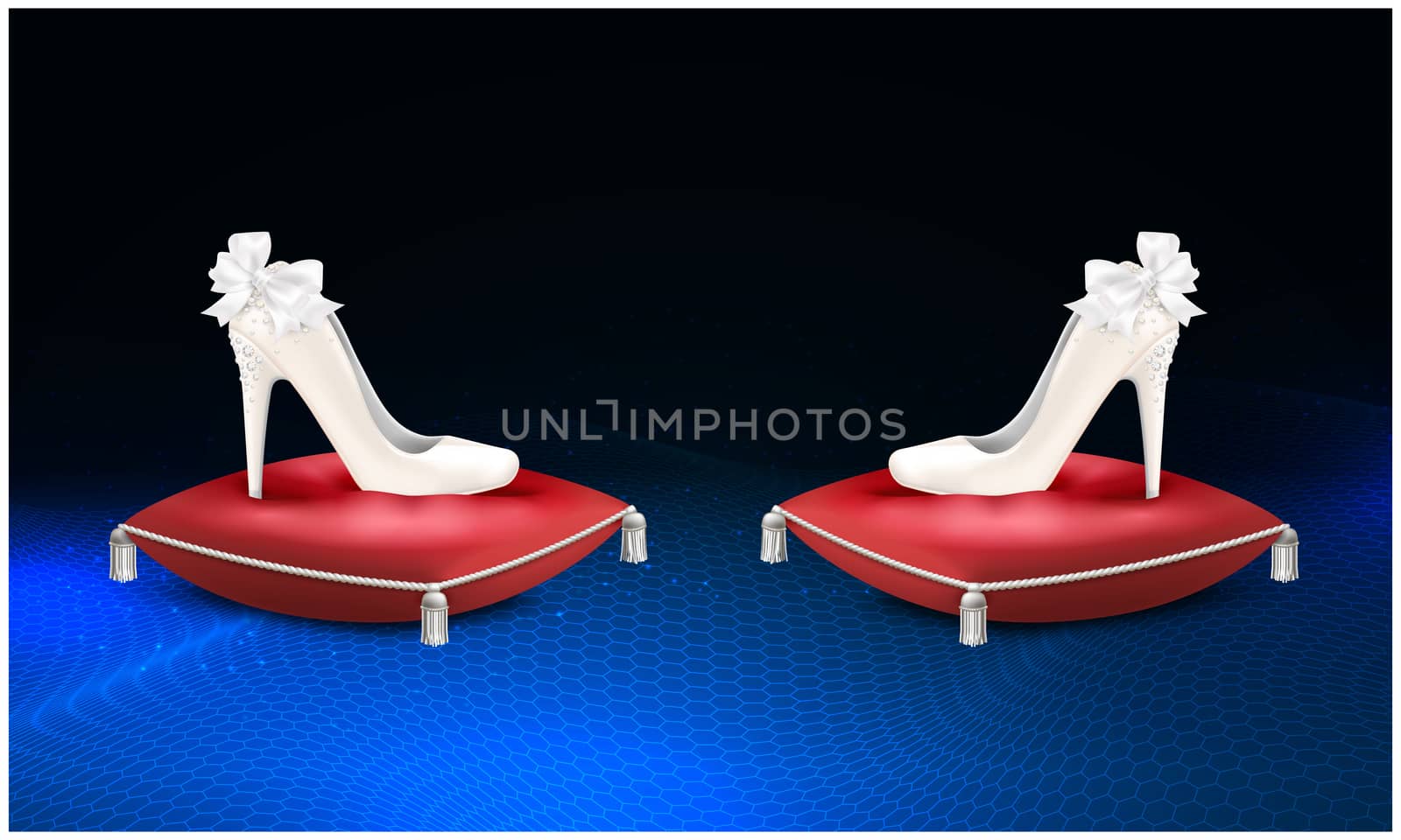 mock up illustration of luxury female footwear on cushion surface