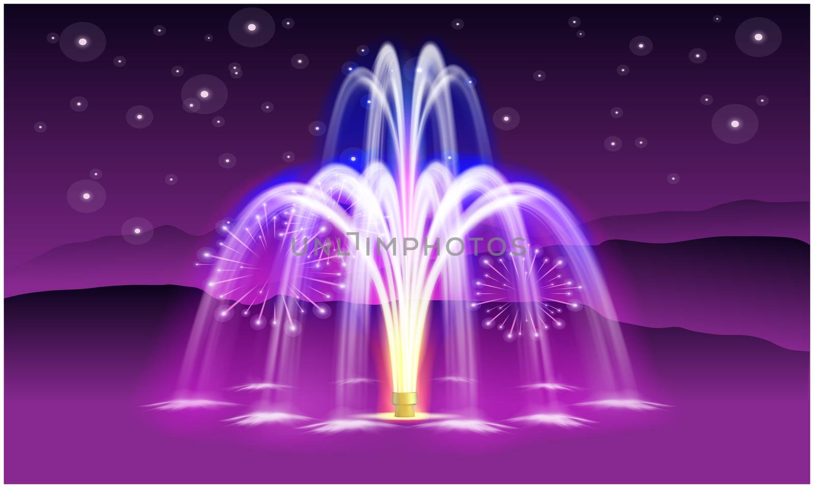 digital water fountain art on dark mountain view by aanavcreationsplus