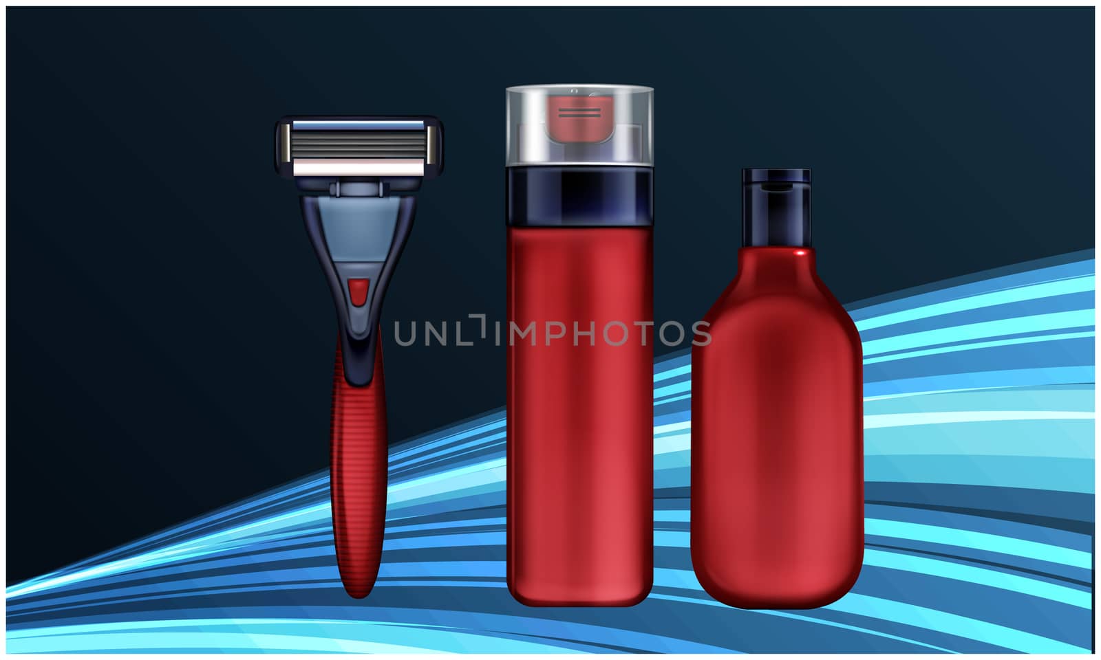 mock up illustration male grooming kit on abstract background