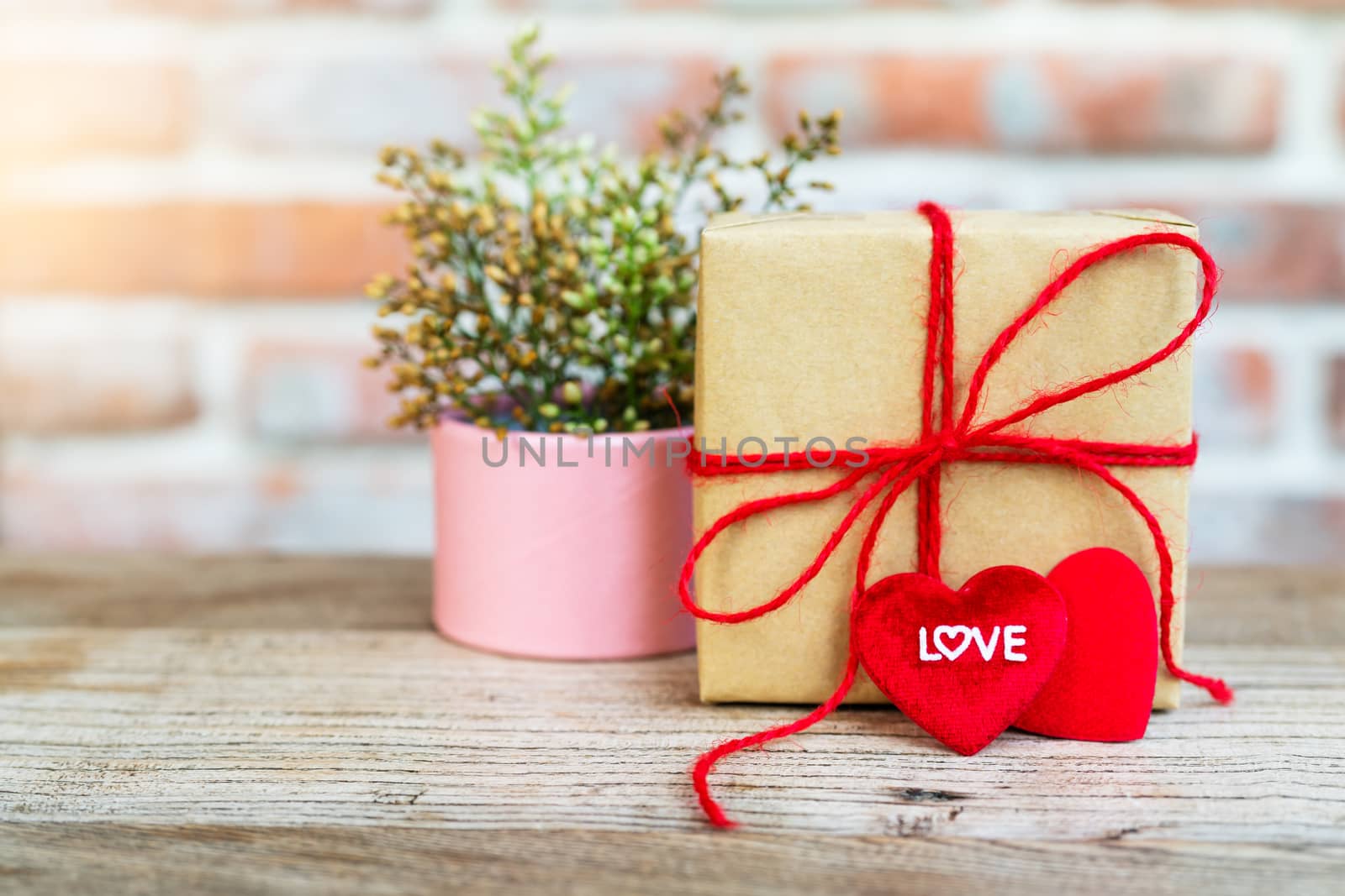Heart shape with LOVE word, Gift box and flower, copy space for  by psodaz