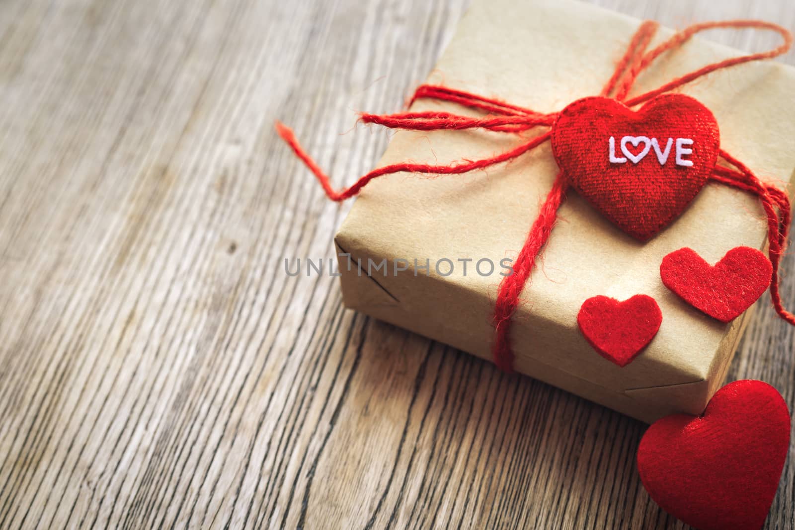 Heart shape with LOVE word, Gift box and flower, copy space for texting