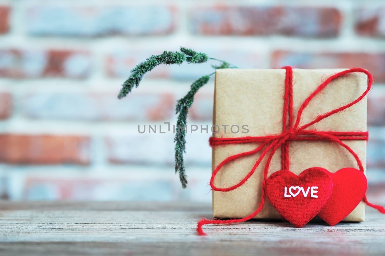 Heart shape with LOVE word, Gift box and flower, copy space for  by psodaz