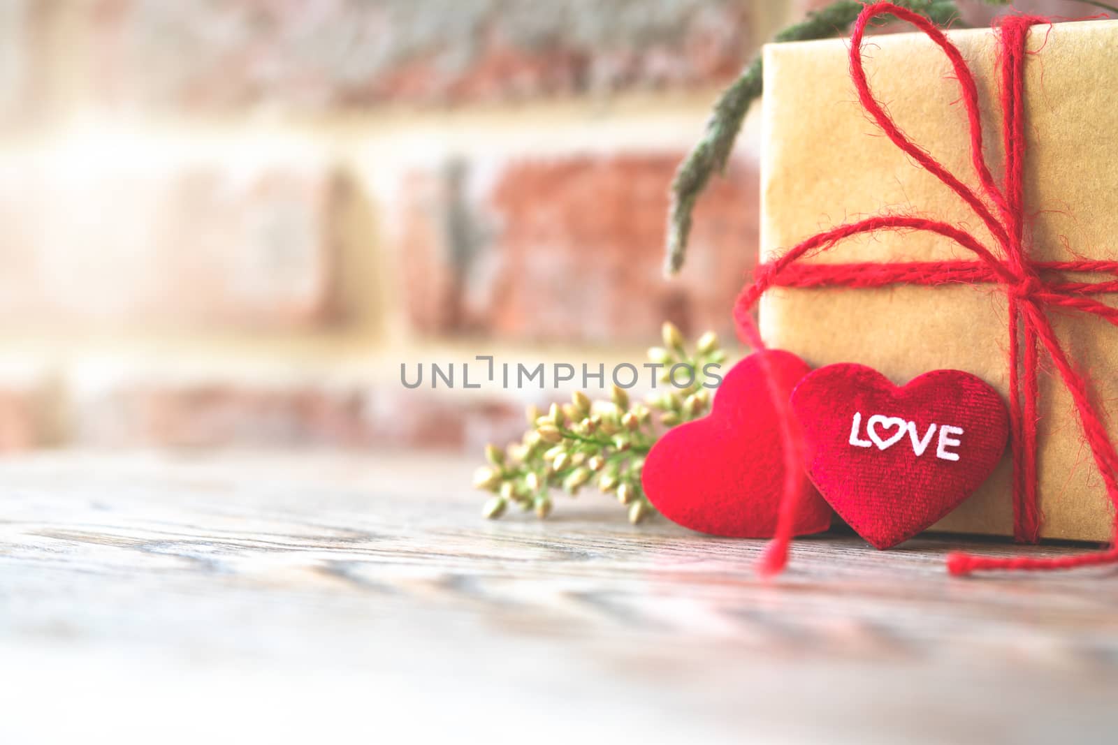 Heart shape with LOVE word, Gift box and flower, copy space for  by psodaz