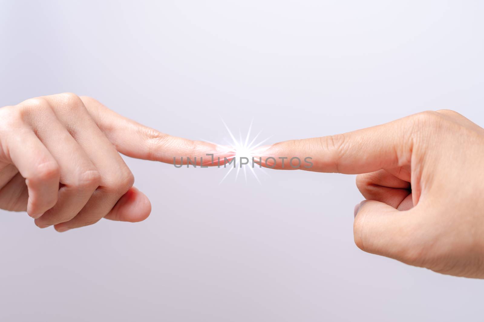 Business connection, finger point touching men and women hands r by psodaz