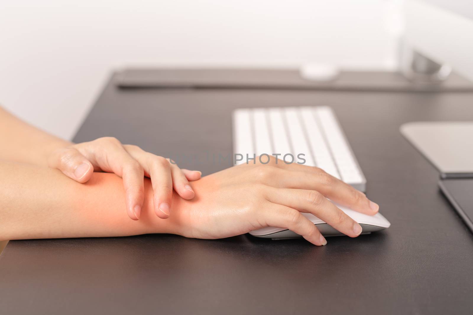 woman wrist hand arm pain long use mouse working. office syndrome healthcare and medicine concept