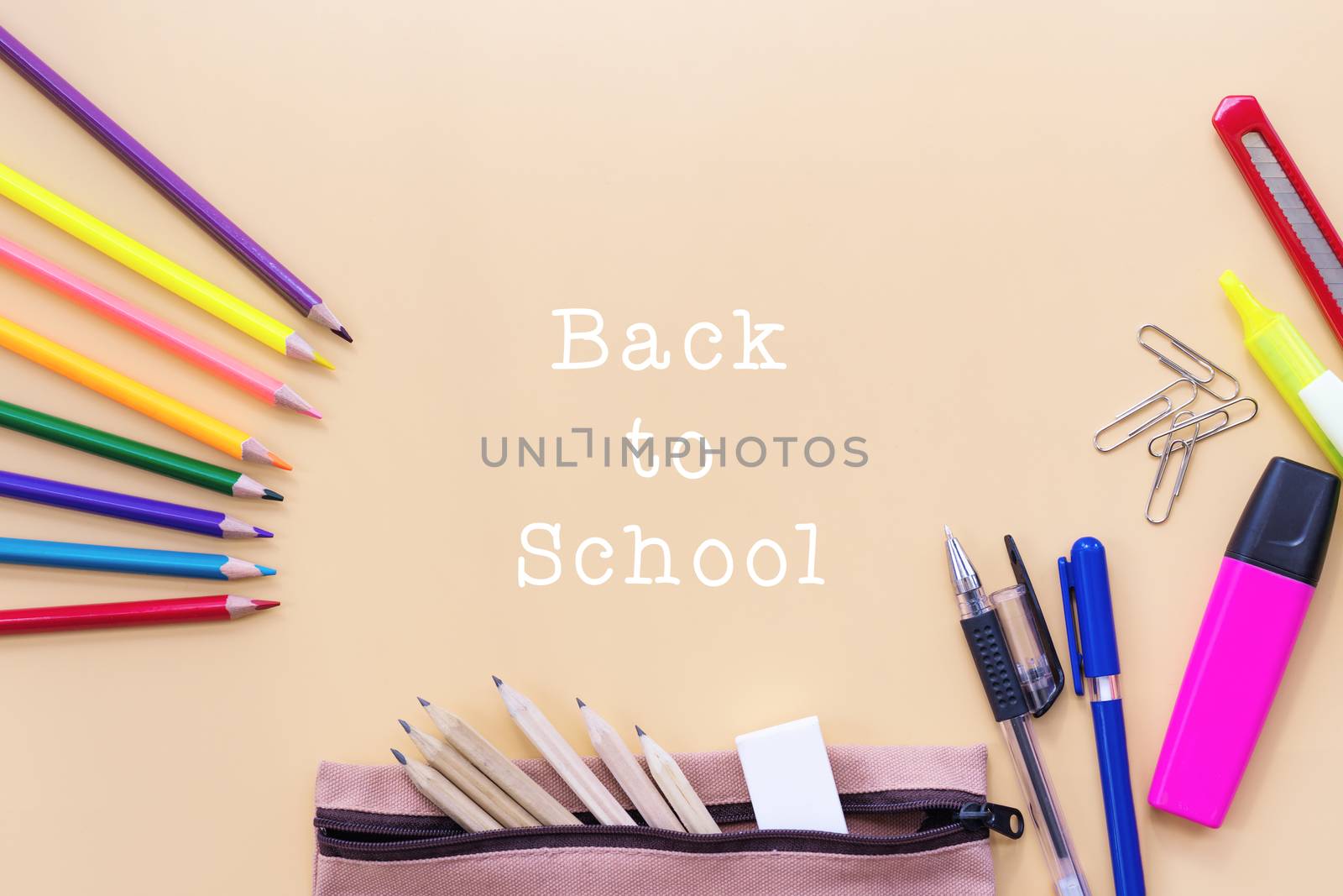 Welcome back to school background, colorful color pencil and sta by psodaz