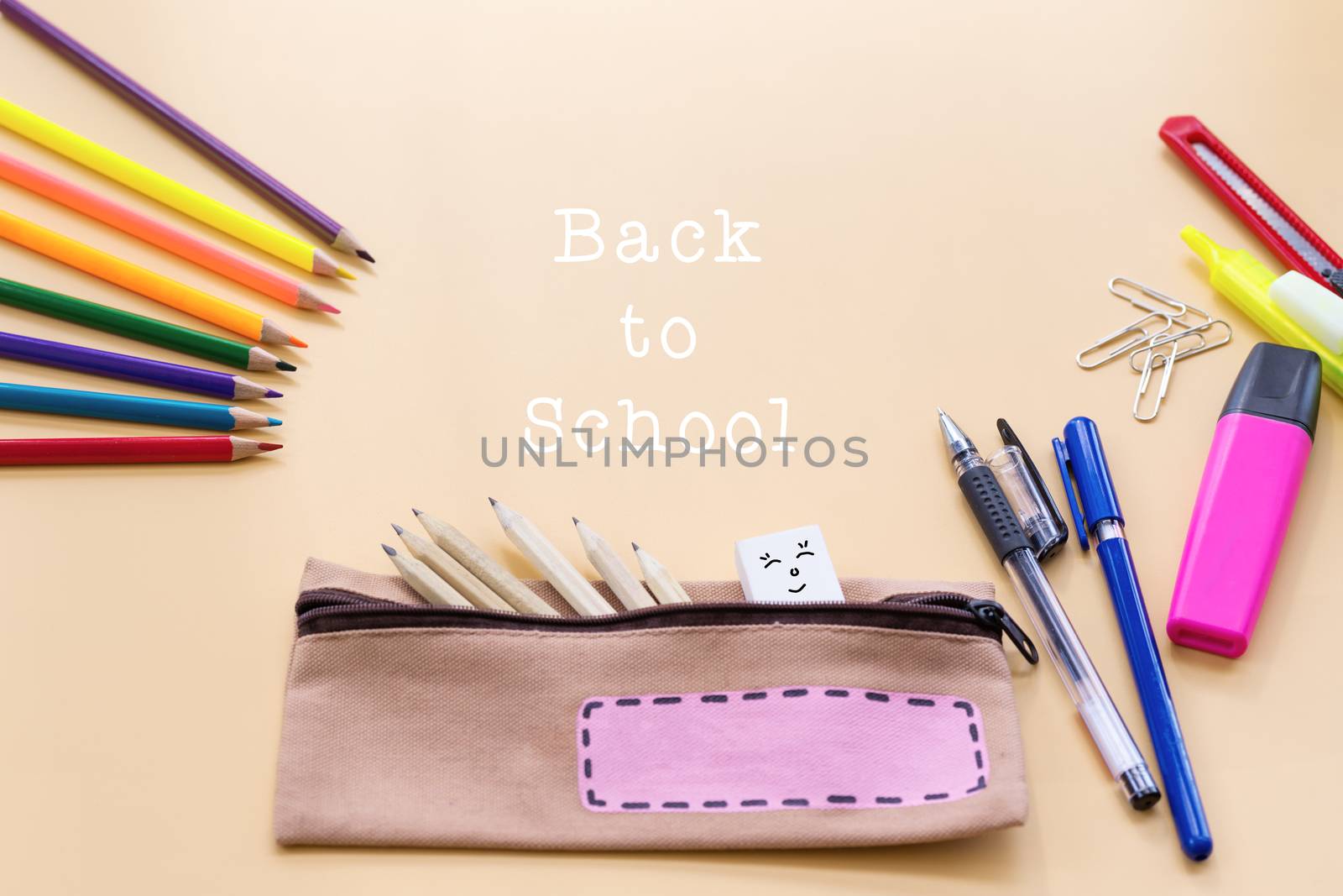 Welcome back to school background, colorful color pencil and sta by psodaz