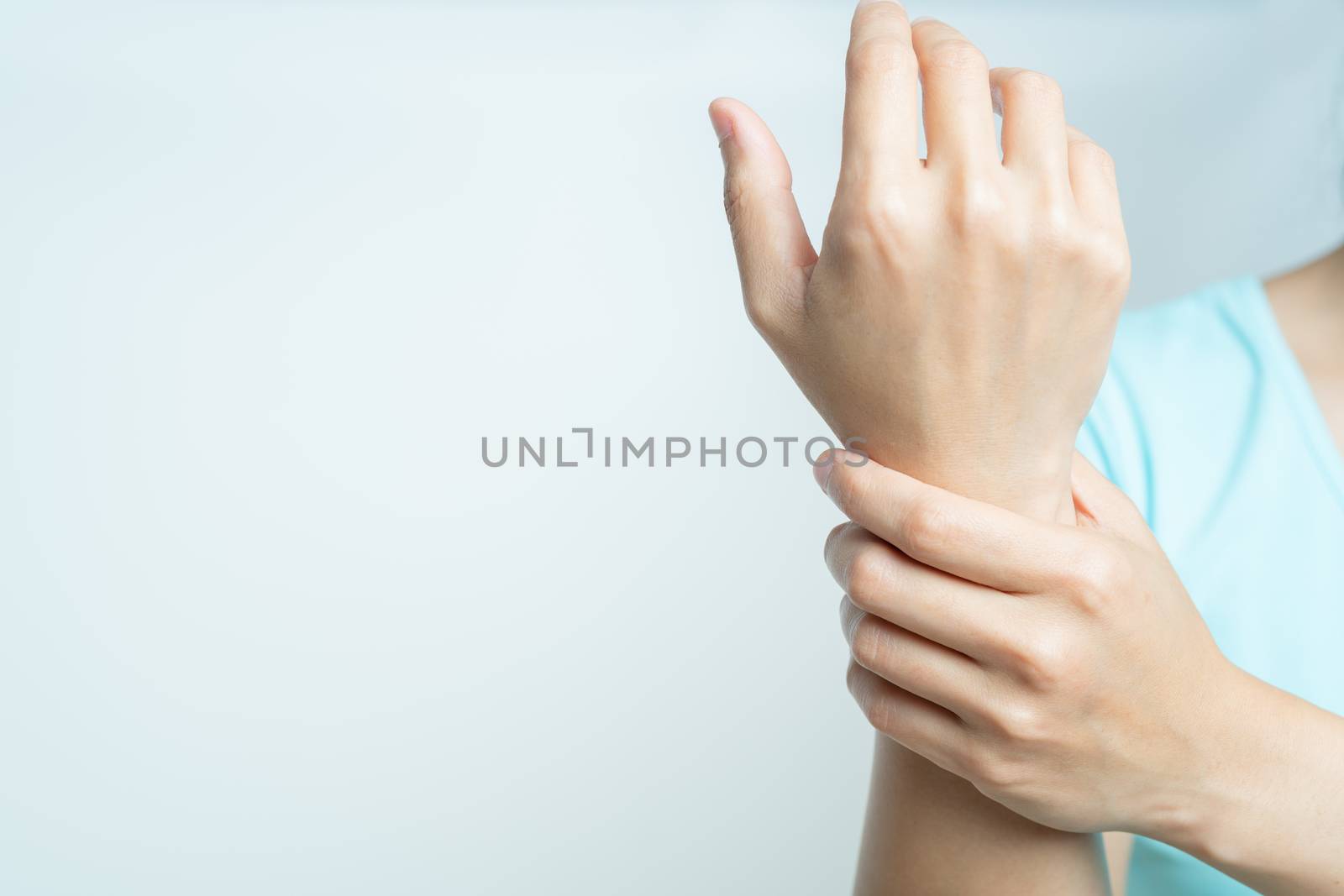 woman wrist arm pain. office syndrome healthcare and medicine co by psodaz